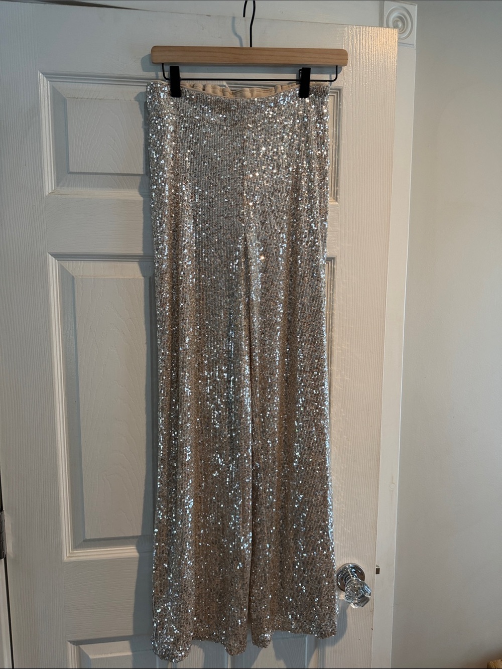 Rachel Zoe Silver Sequin Wide-Leg Pants BNWOT